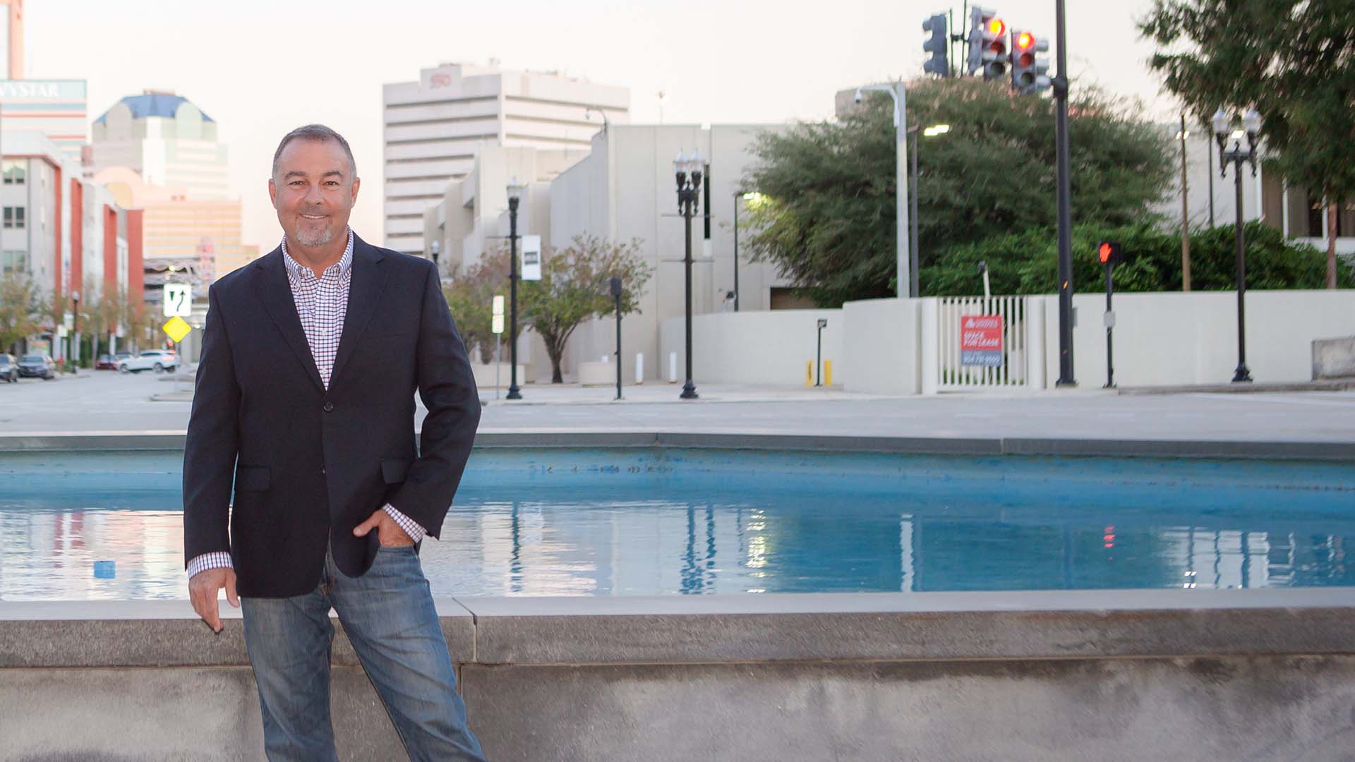 Mike Gay in front of fountain in downtown Jacksonville
