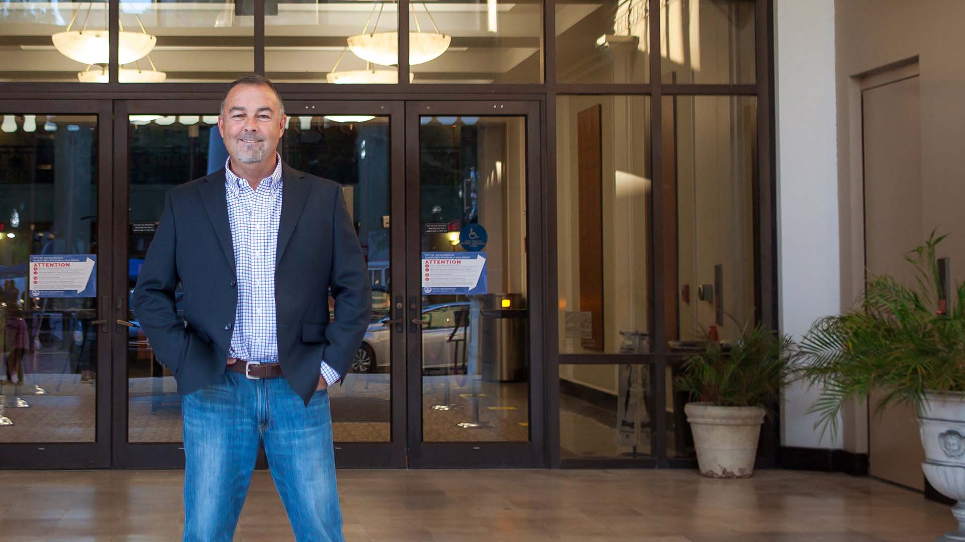 Mike Gay in front of City Hall